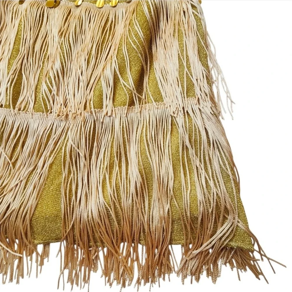 LOLANTA Girls Sequin Fringe Dress Gold Tassel Latin Dance 2Pcs Size 7-8
